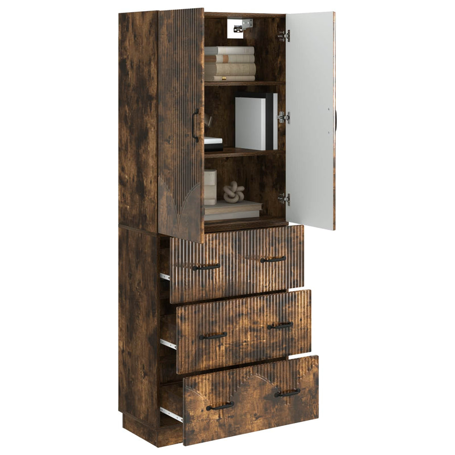Kastenset 2 pcs Gerookt eiken 66 x 34,5 x 87 cm Bewerkt hout