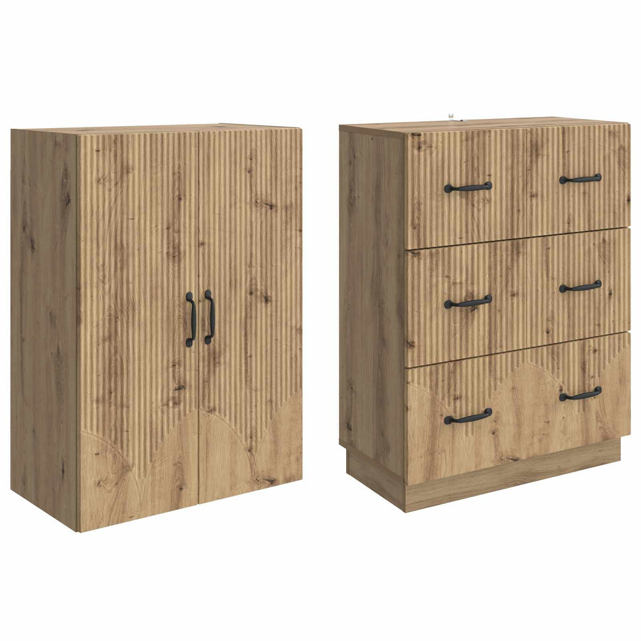 Kastenset 2 pcs Artisanaal eiken 66 x 34,5 x 87 cm Bewerkt hout