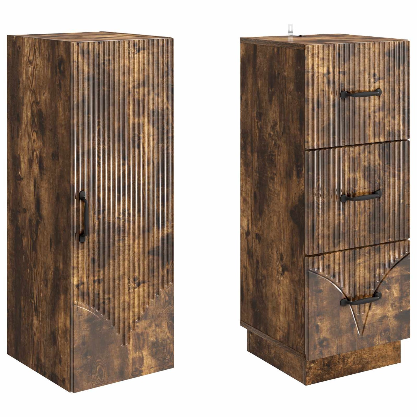 Kastenset 2 pcs Gerookt eiken 33 x 34,5 x 87 cm Bewerkt hout
