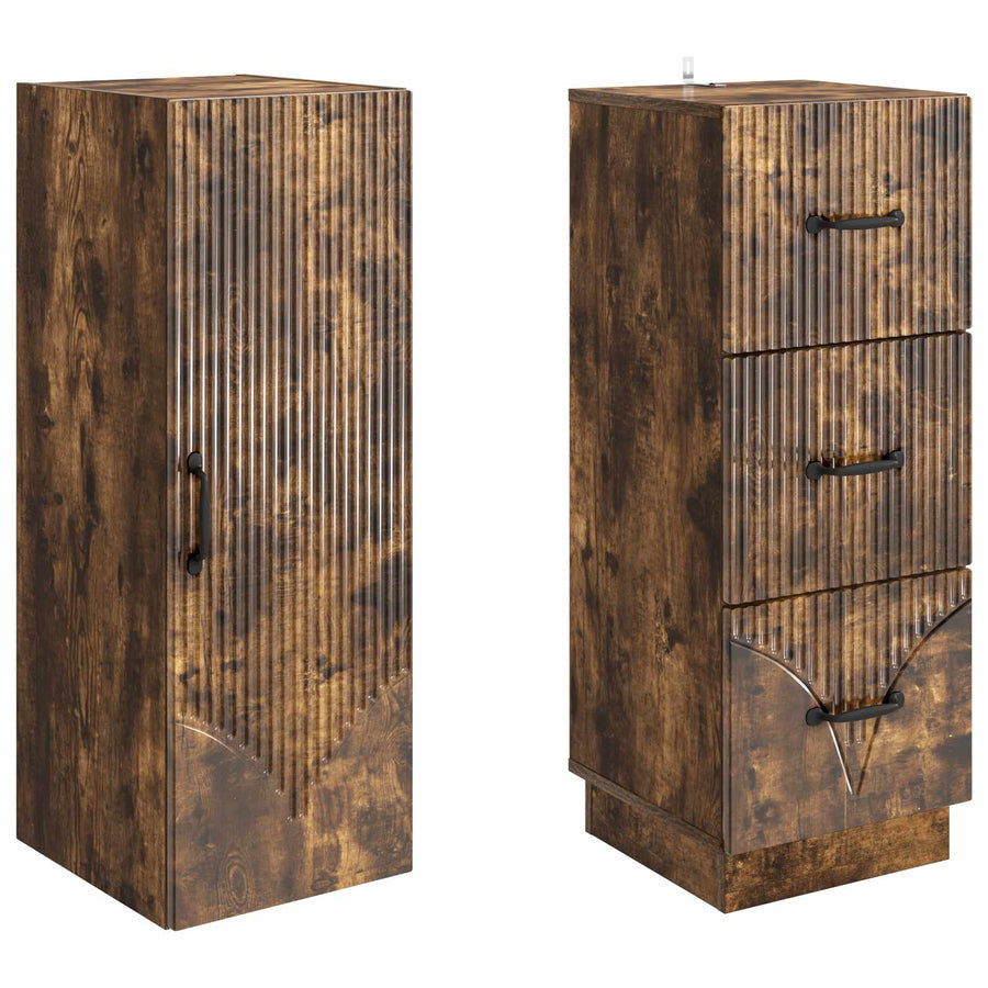 Kastenset 2 pcs Gerookt eiken 33 x 34,5 x 87 cm Bewerkt hout