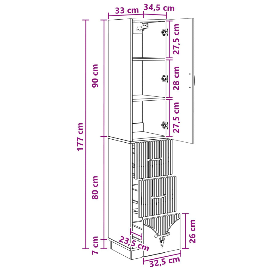 Kastenset 2 pcs Grijs Sonoma 33 x 34,5 x 87 cm Bewerkt hout