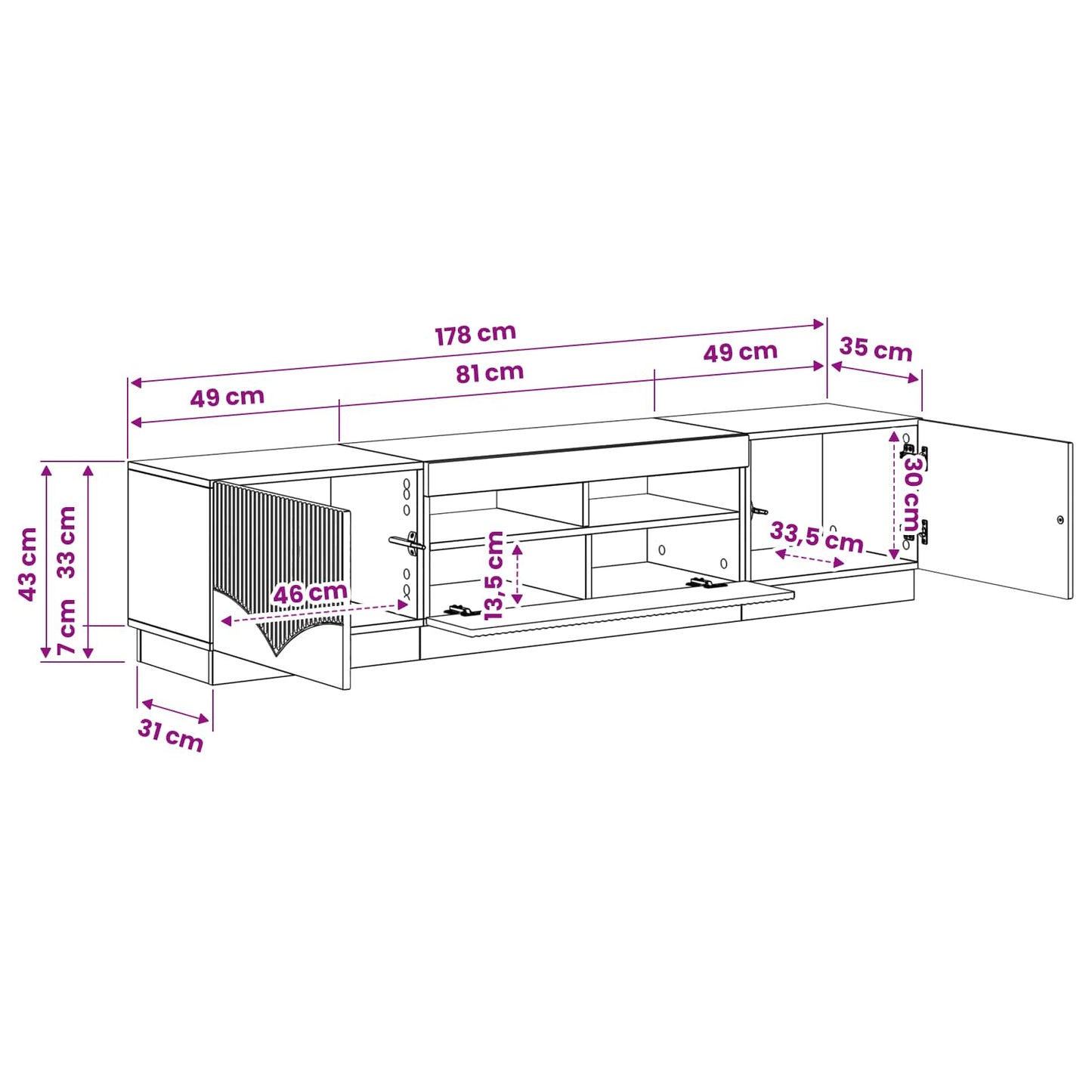 5-delige LED TV-kast Betongrijs Bewerkt hout