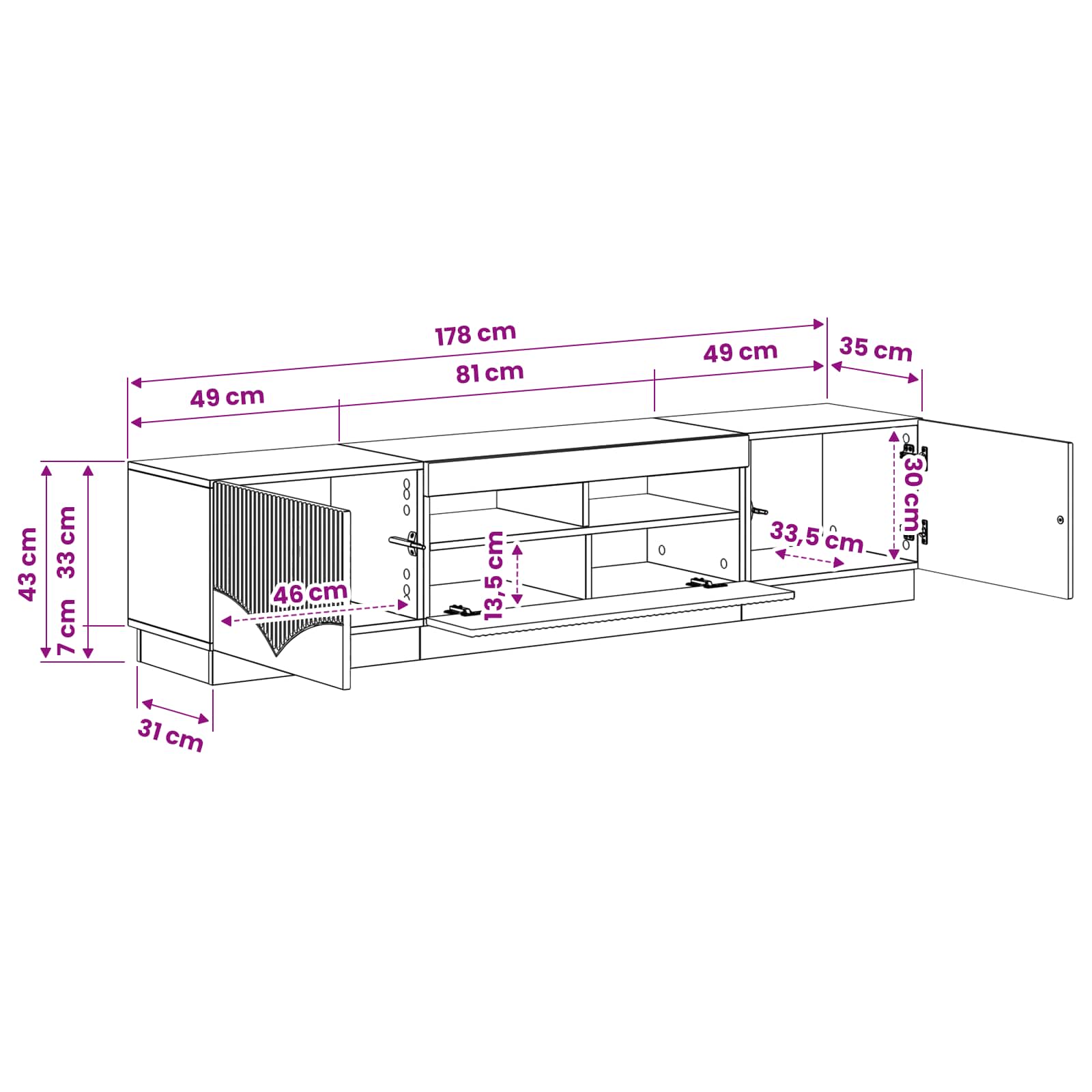 5-delige LED TV-kast Oud hout Bewerkt hout