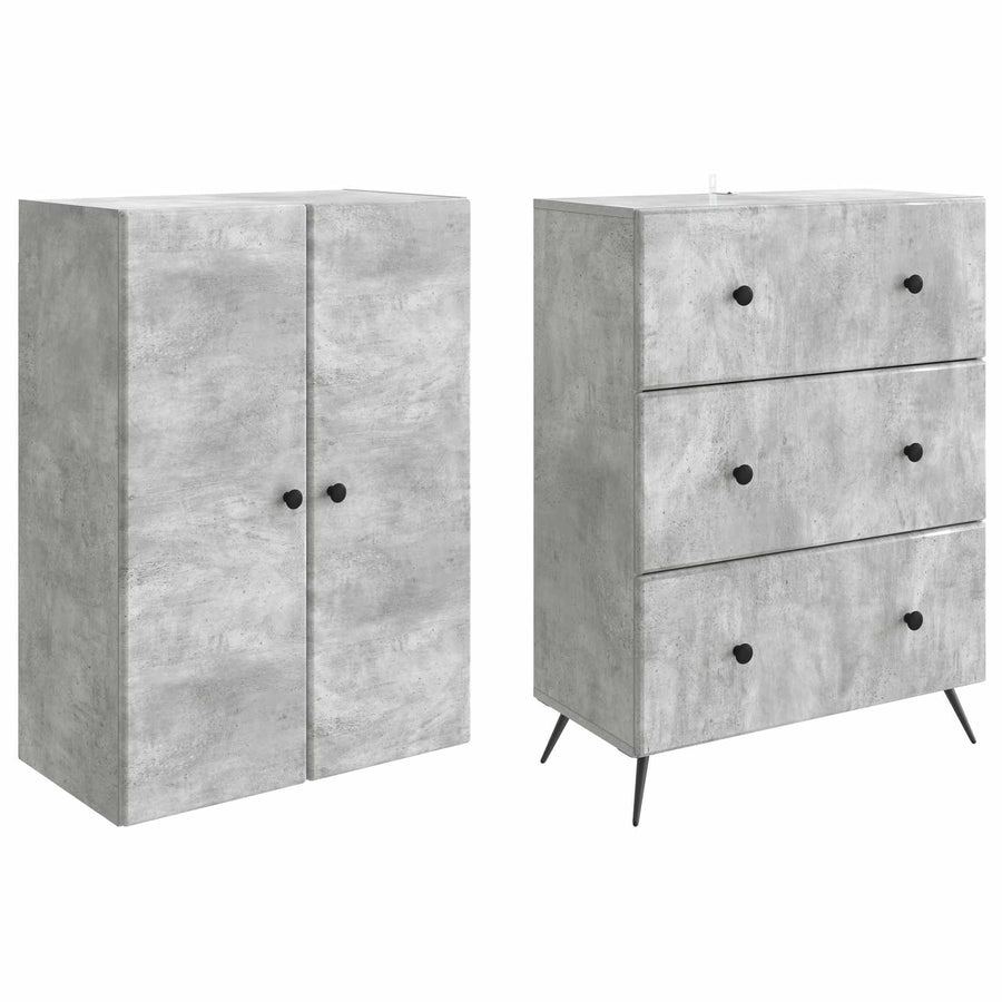 Kastenset 2 pcs Betongrijs 66 x 34,5 x 90 cm Bewerkt hout