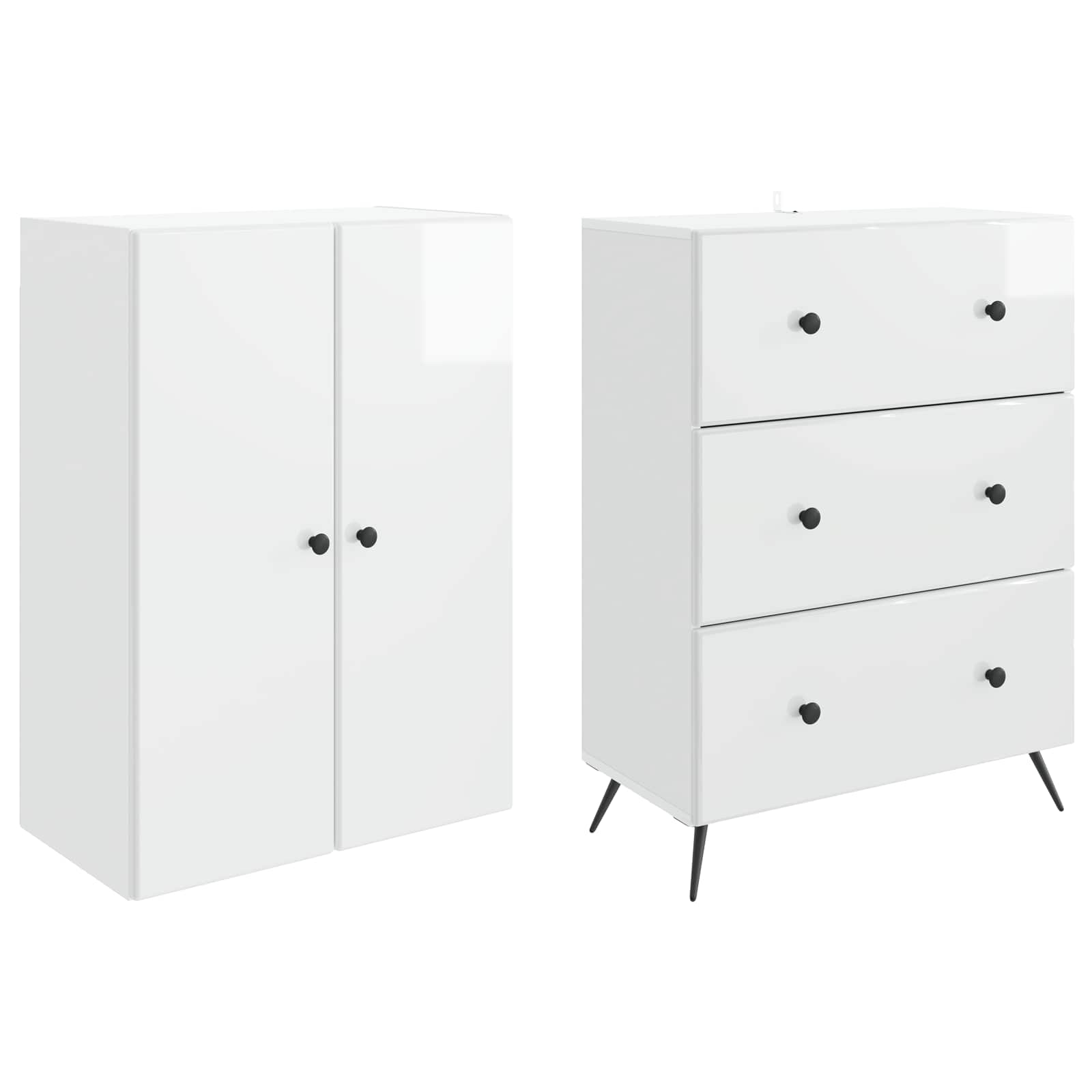 Kastenset 2 pcs Hoogglans Wit 66 x 34,5 x 90 cm Bewerkt hout
