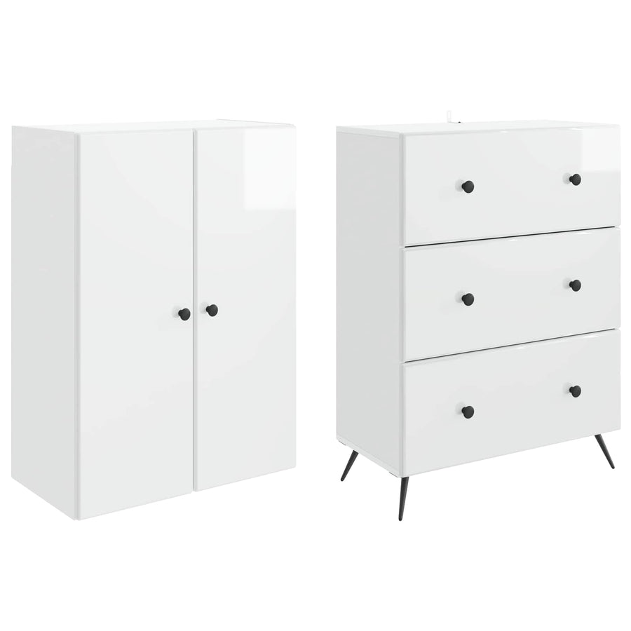 Kastenset 2 pcs Hoogglans Wit 66 x 34,5 x 90 cm Bewerkt hout