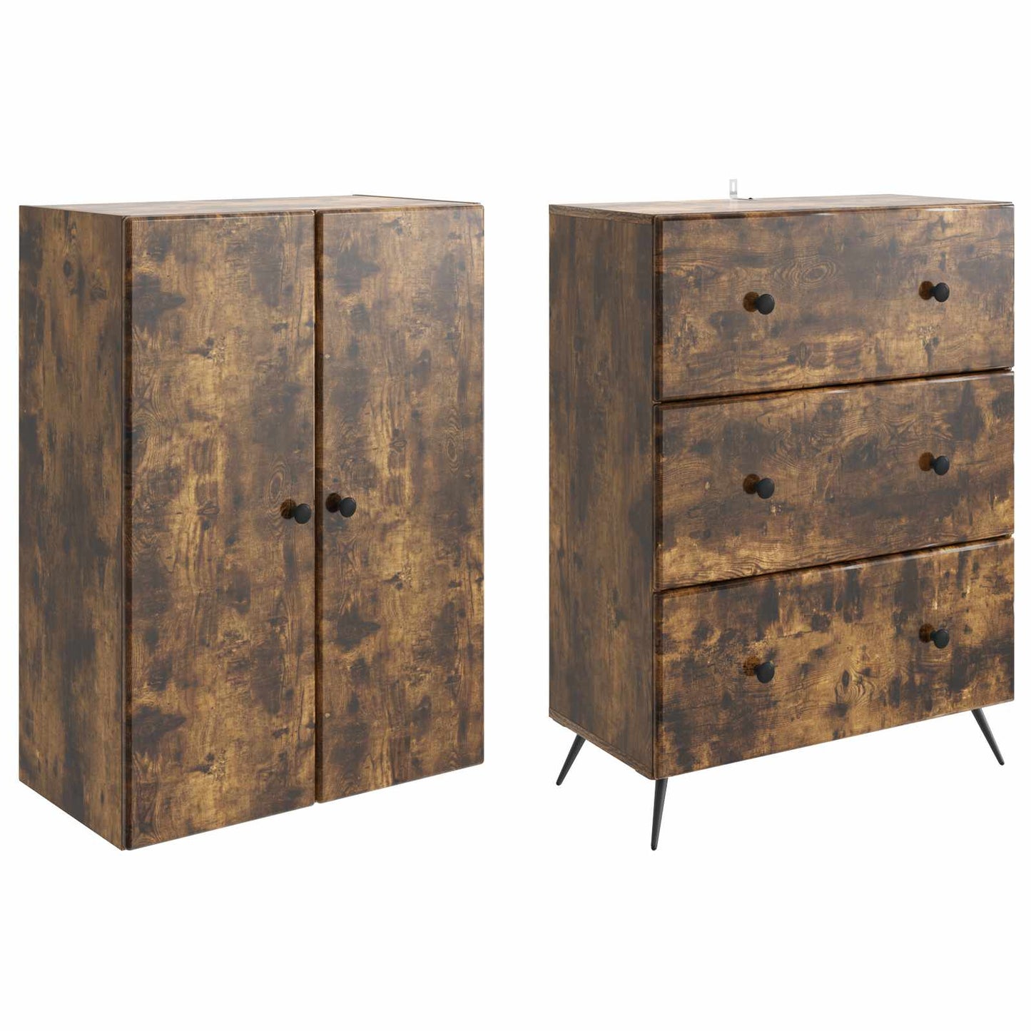 Kastenset 2 pcs Gerookt eiken 66 x 34,5 x 90 cm Bewerkt hout