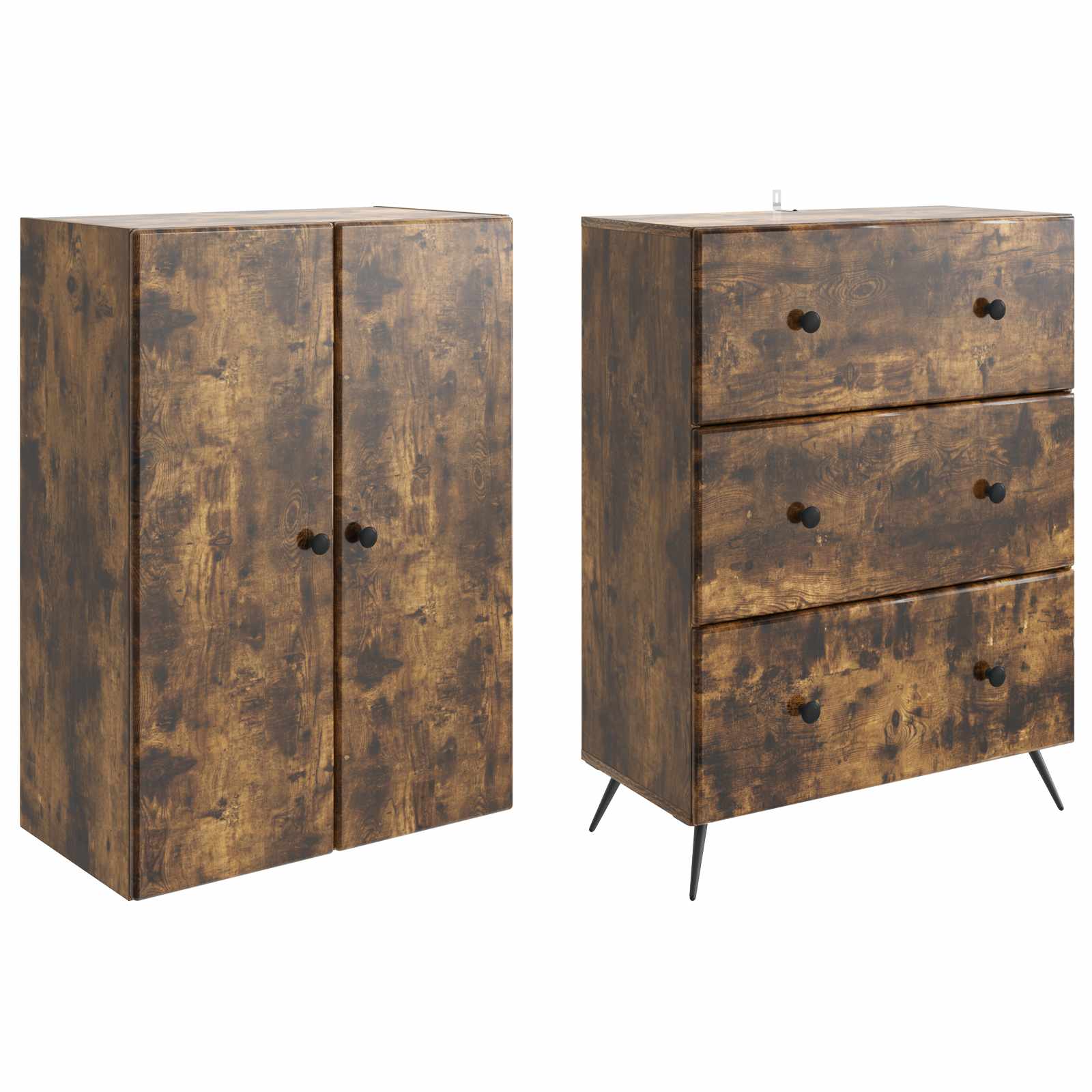 Kastenset 2 pcs Gerookt eiken 66 x 34,5 x 90 cm Bewerkt hout