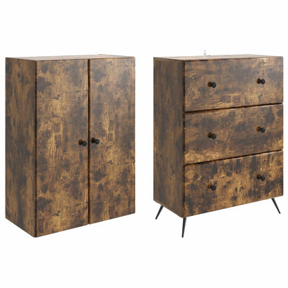 Kastenset 2 pcs Gerookt eiken 66 x 34,5 x 90 cm Bewerkt hout