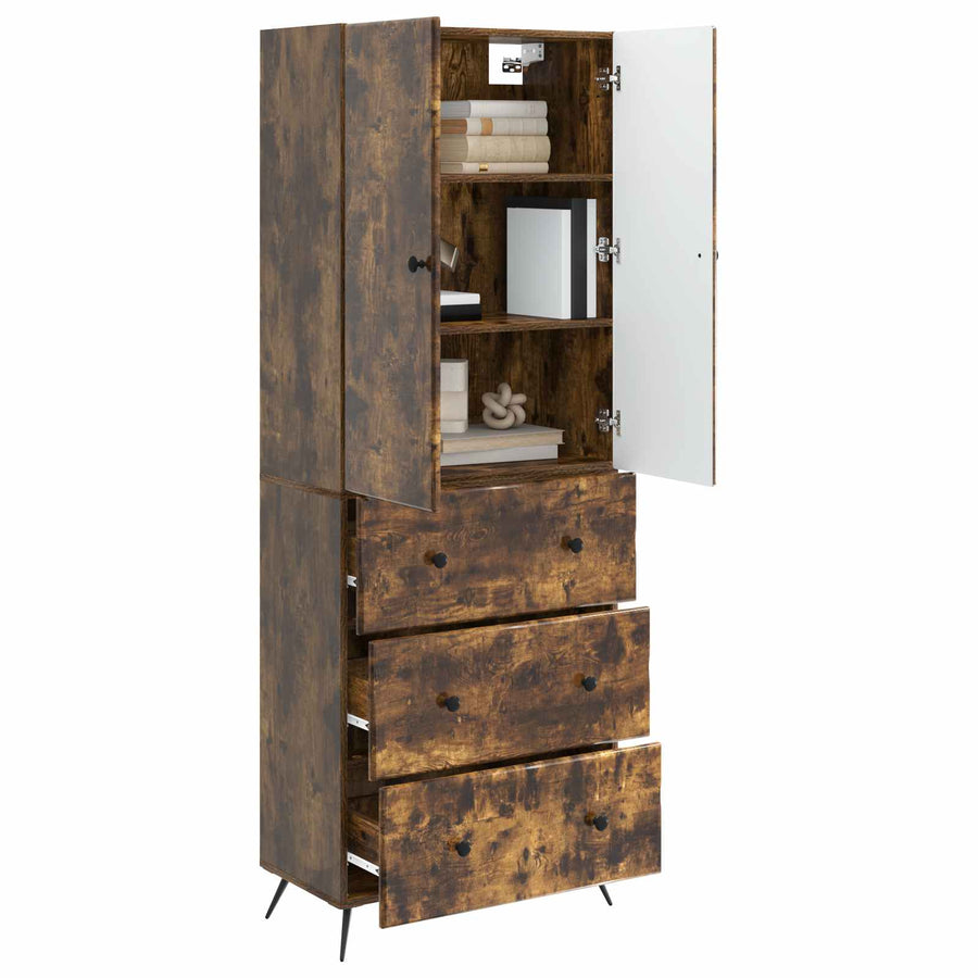 Kastenset 2 pcs Gerookt eiken 66 x 34,5 x 90 cm Bewerkt hout