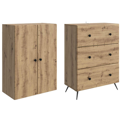 Kastenset 2 pcs Artisanaal eiken 66 x 34,5 x 90 cm Bewerkt hout