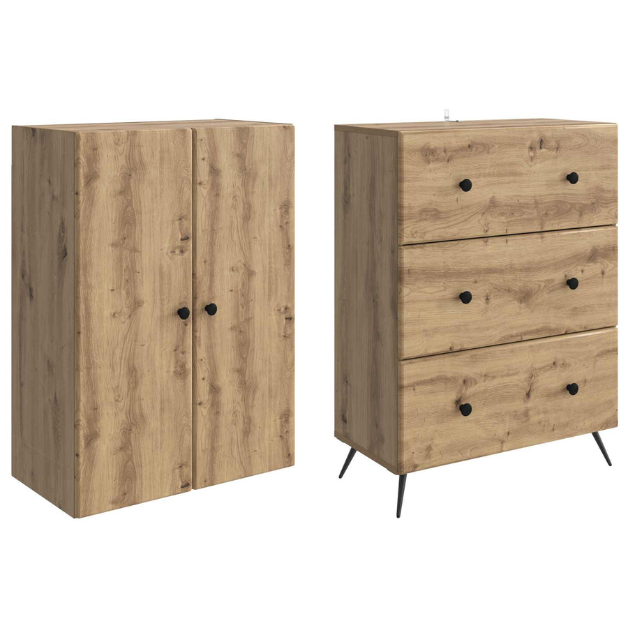 Kastenset 2 pcs Artisanaal eiken 66 x 34,5 x 90 cm Bewerkt hout