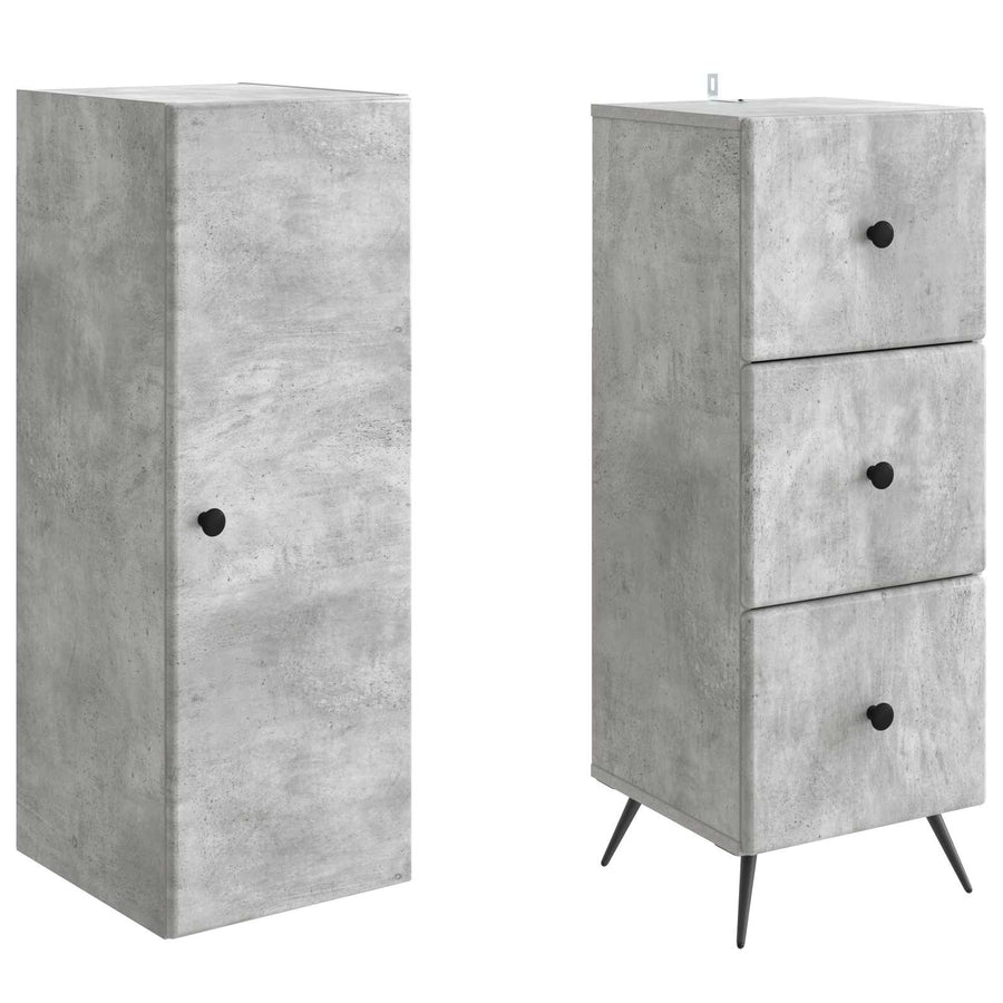 Kastenset 2 pcs Betongrijs 34,5 x 34,5 x 90 cm Bewerkt hout