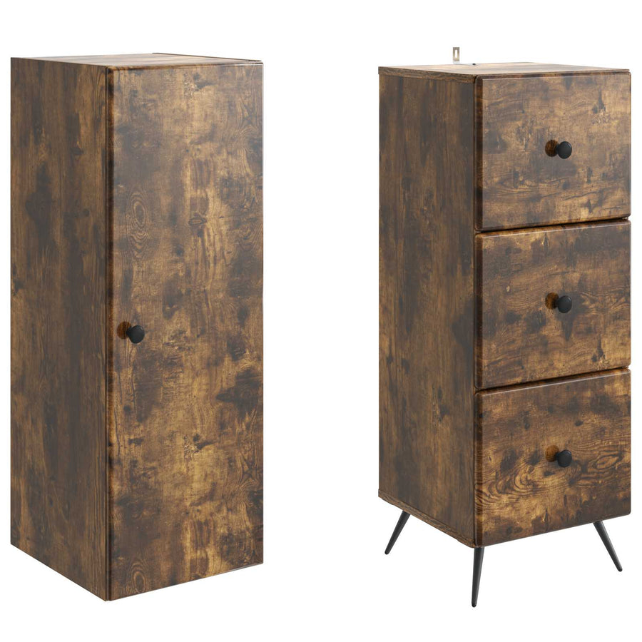 Kastenset 2 pcs Gerookt eiken 34,5 x 34,5 x 90 cm Bewerkt hout