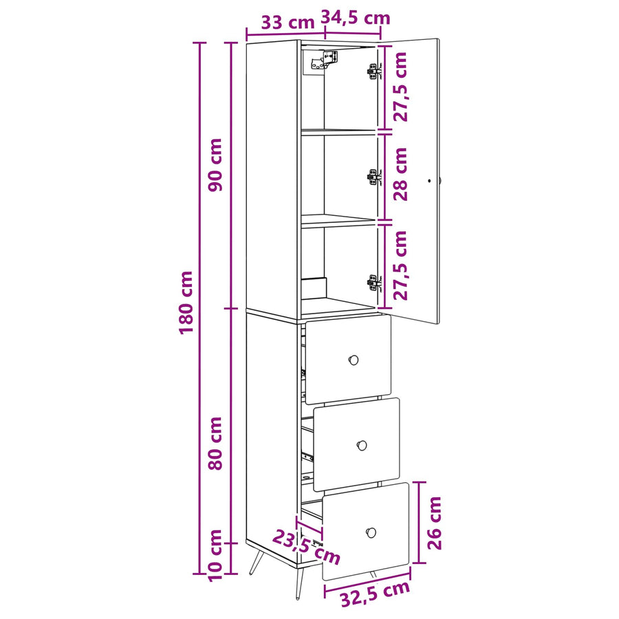 Kastenset 2 pcs Grijs Sonoma 34,5 x 34,5 x 90 cm Bewerkt hout