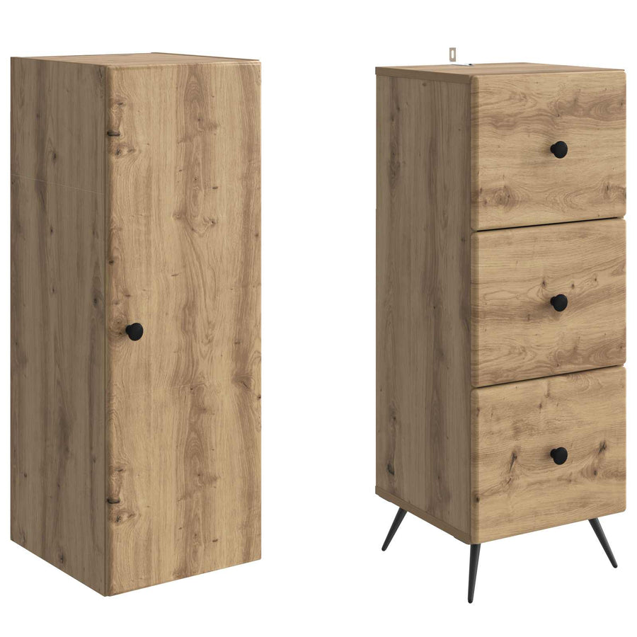 Kastenset 2 pcs Artisanaal eiken 34,5 x 34,5 x 90 cm