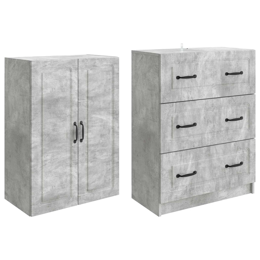 Kastenset 2 pcs Betongrijs 66 x 34,5 x 87 cm Bewerkt hout