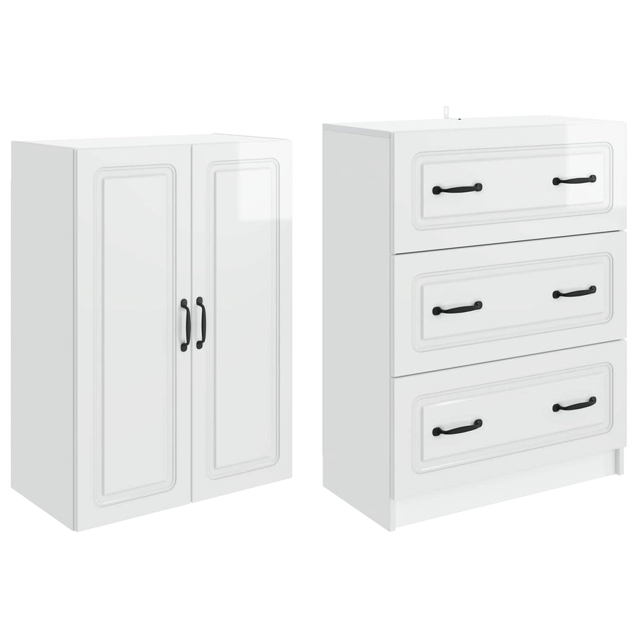 Kastenset 2 pcs Hoogglans Wit 66 x 34,5 x 87 cm Bewerkt hout