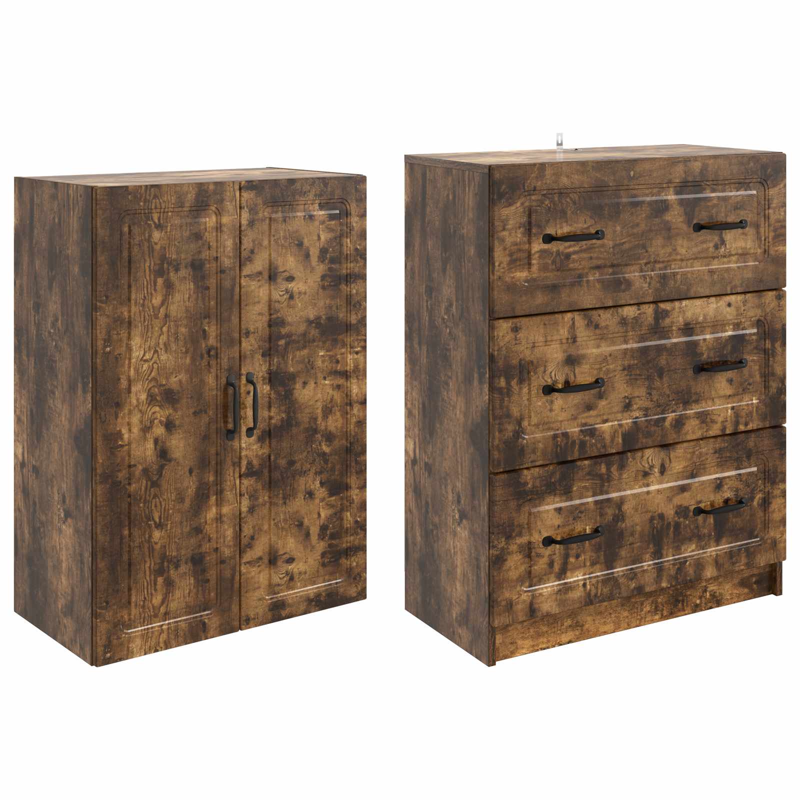 Kastenset 2 pcs Gerookt eiken 66 x 34,5 x 87 cm Bewerkt hout
