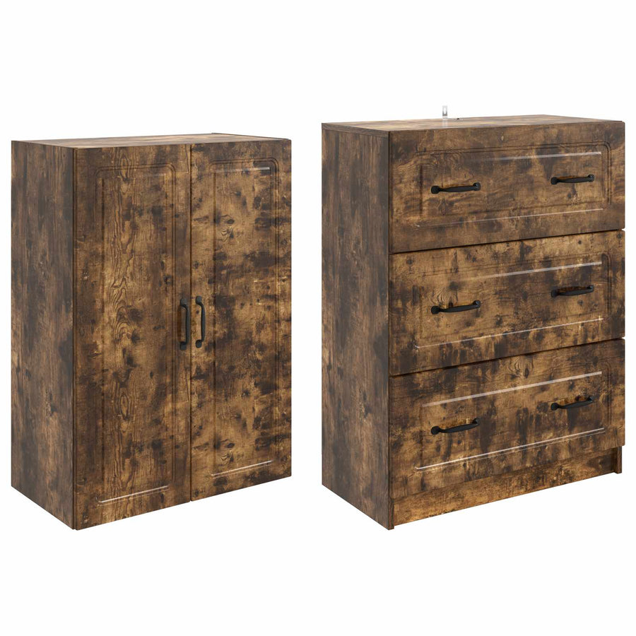Kastenset 2 pcs Gerookt eiken 66 x 34,5 x 87 cm Bewerkt hout
