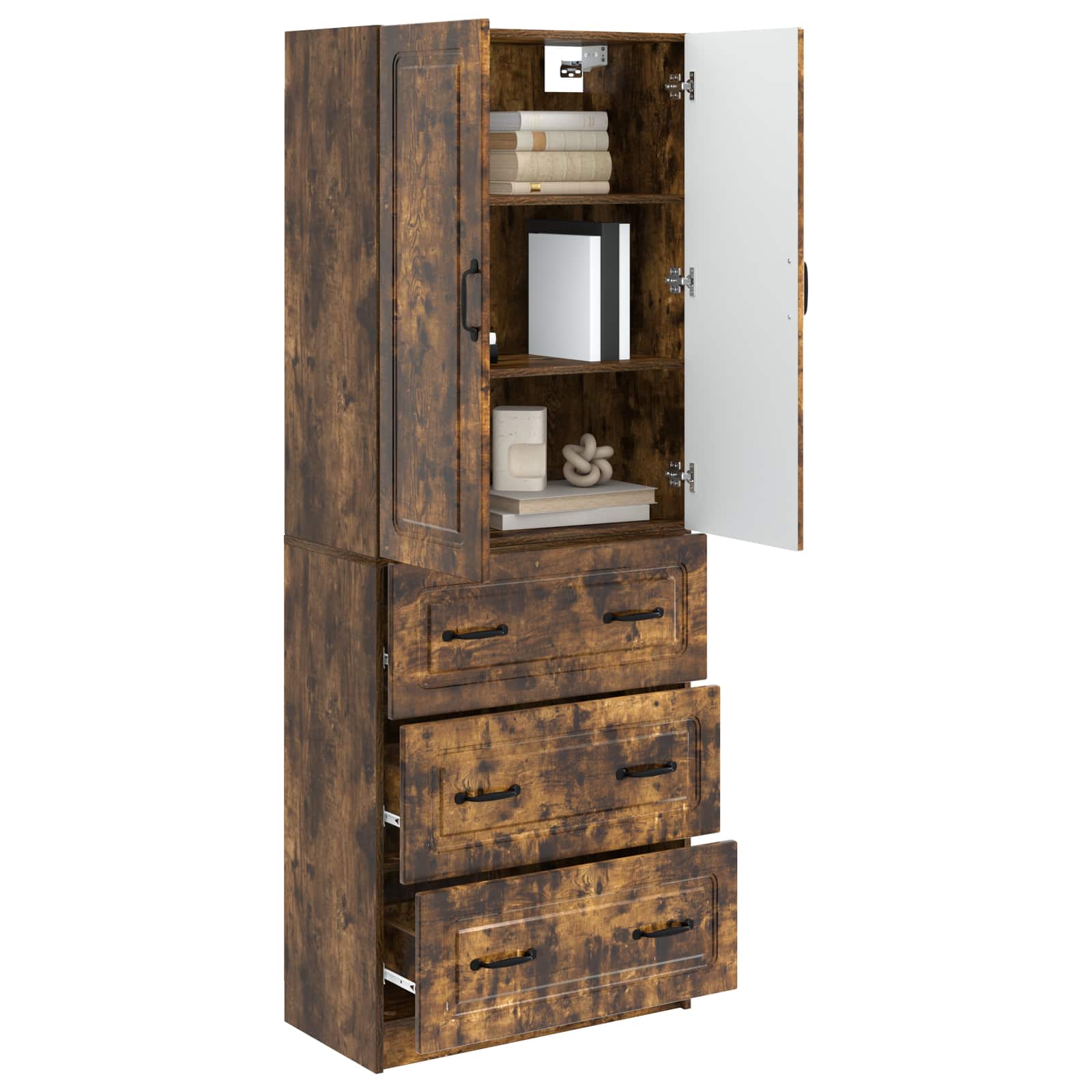Kastenset 2 pcs Gerookt eiken 66 x 34,5 x 87 cm Bewerkt hout