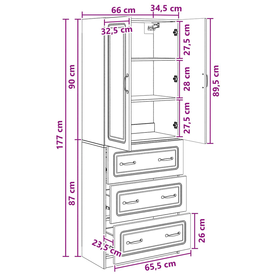 Kastenset 2 pcs Gerookt eiken 66 x 34,5 x 87 cm Bewerkt hout