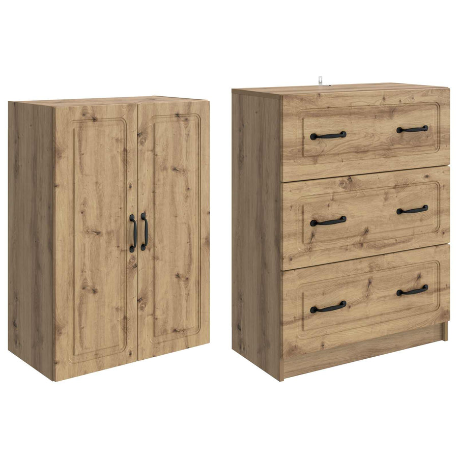Kastenset 2 pcs Artisanaal eiken 66 x 34,5 x 87 cm Bewerkt hout