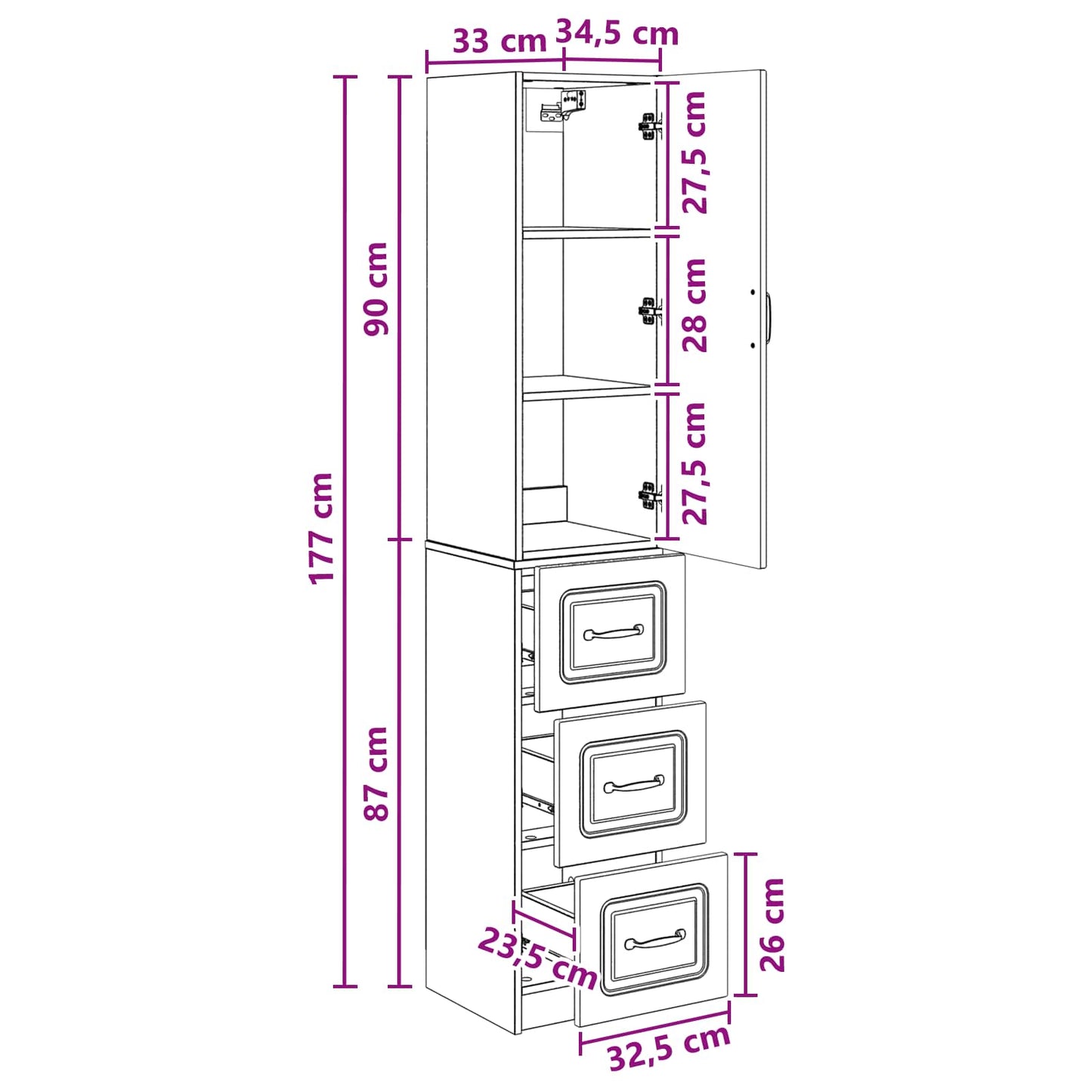 Kastenset 2 pcs Betongrijs 33 x 34,5 x 87 cm Bewerkt hout