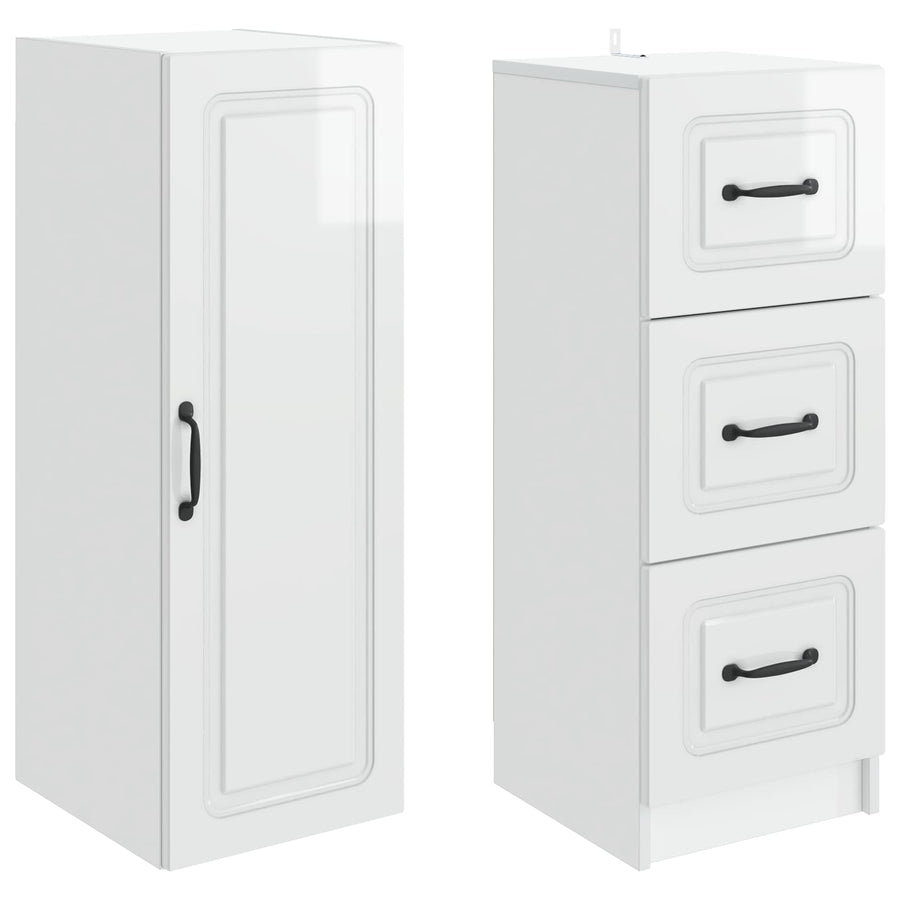 Kastenset 2 pcs Hoogglans Wit 33 x 34,5 x 87 cm Bewerkt hout