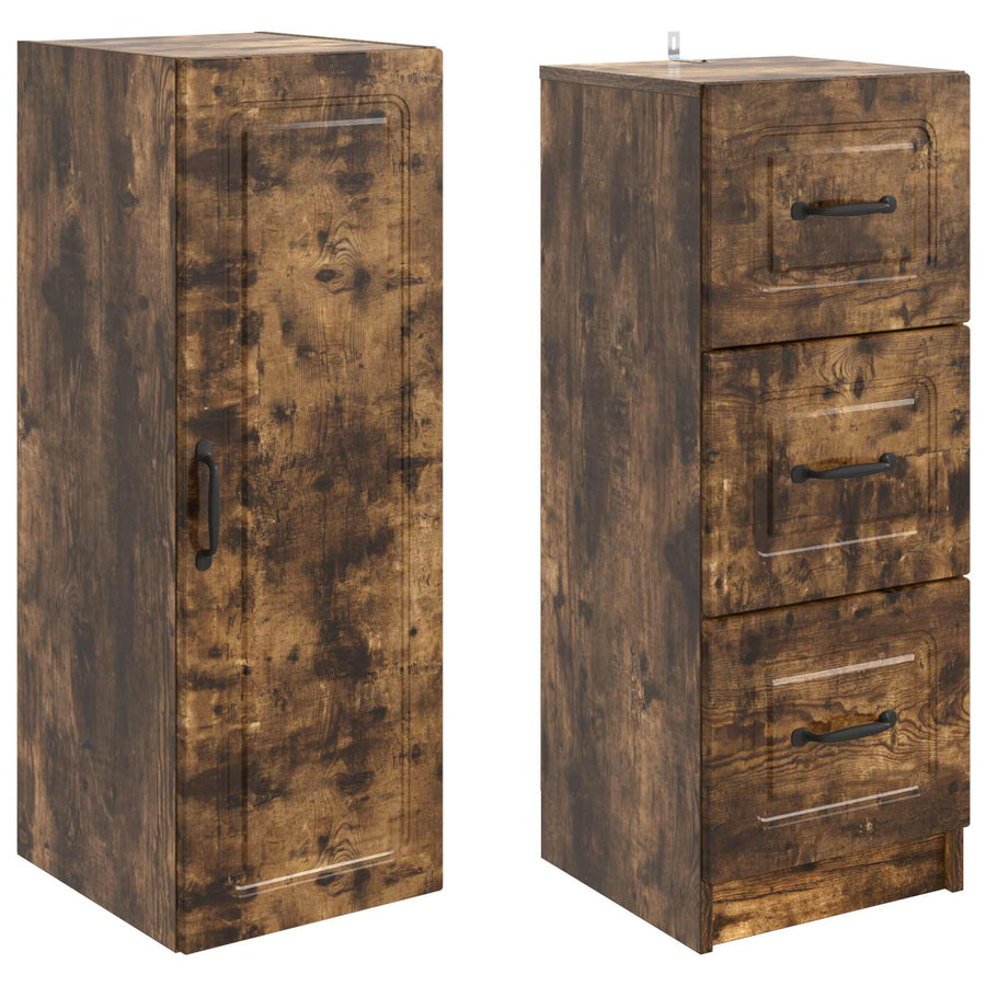 Kastenset 2 pcs Gerookt eiken 33 x 34,5 x 87 cm Bewerkt hout