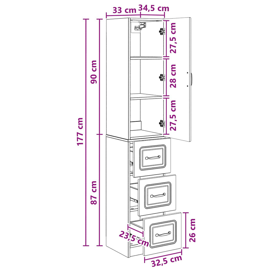 Kastenset 2 pcs Artisanaal eiken 33 x 34,5 x 87 cm Bewerkt hout
