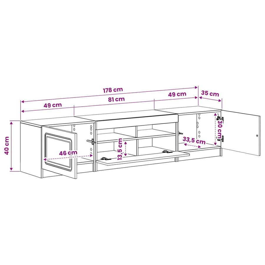 5-delige LED TV-kast Gerookt eiken Bewerkt hout