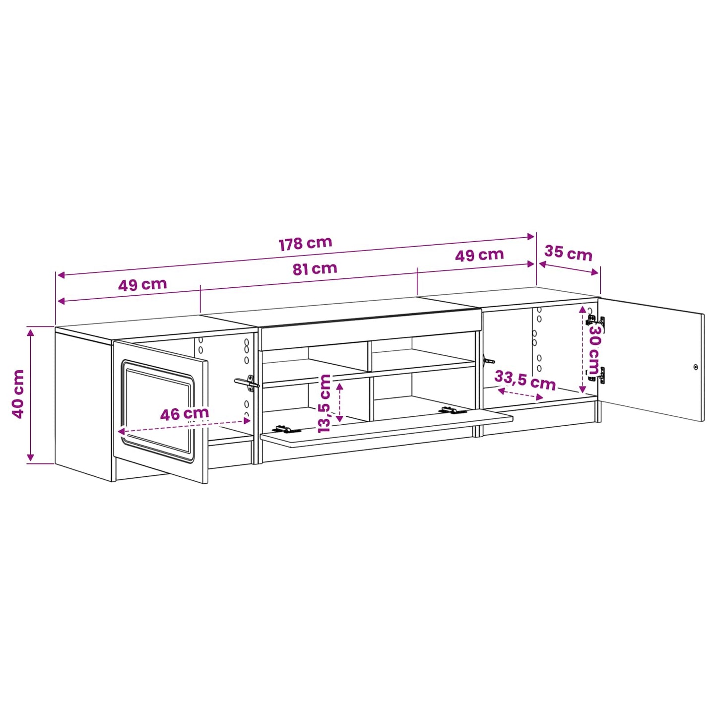 5-delige LED TV-kast Oud hout Bewerkt hout