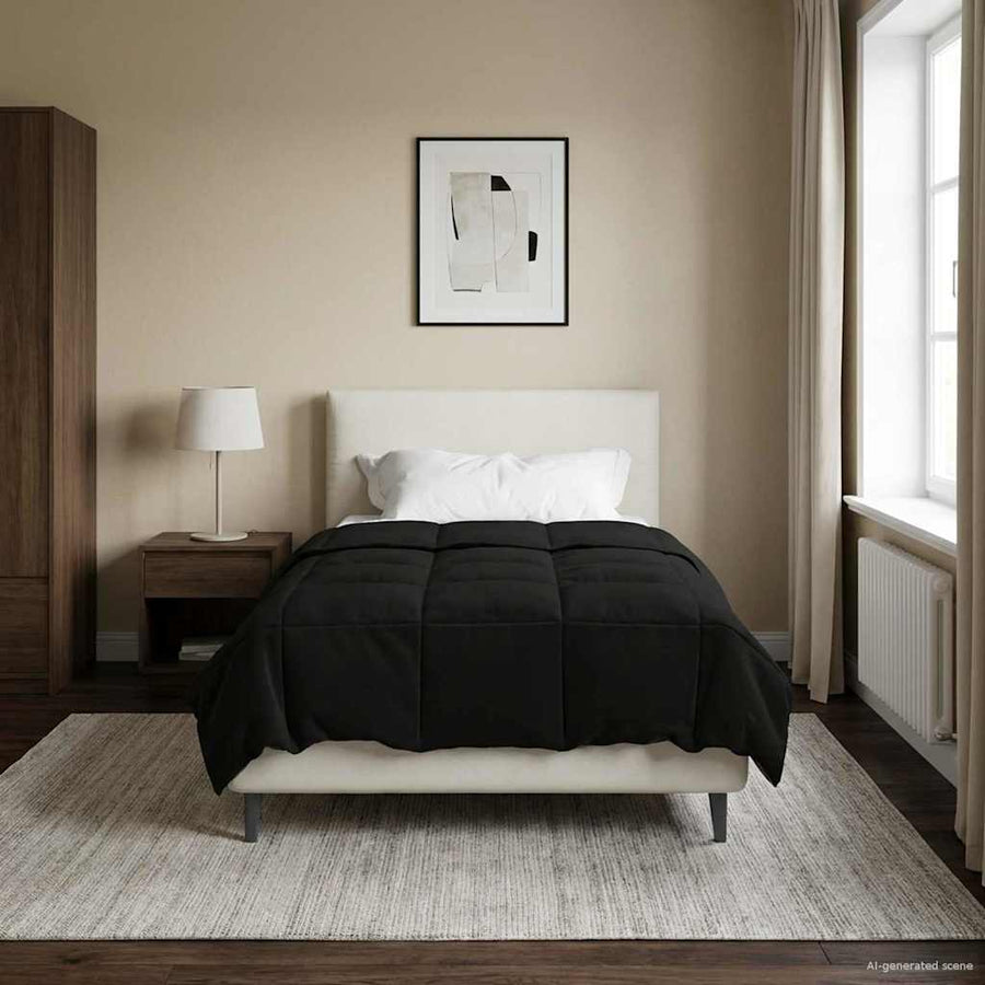 Zomerdekbed Gekwilt Zwart 135 x 220 cm Microfiber
