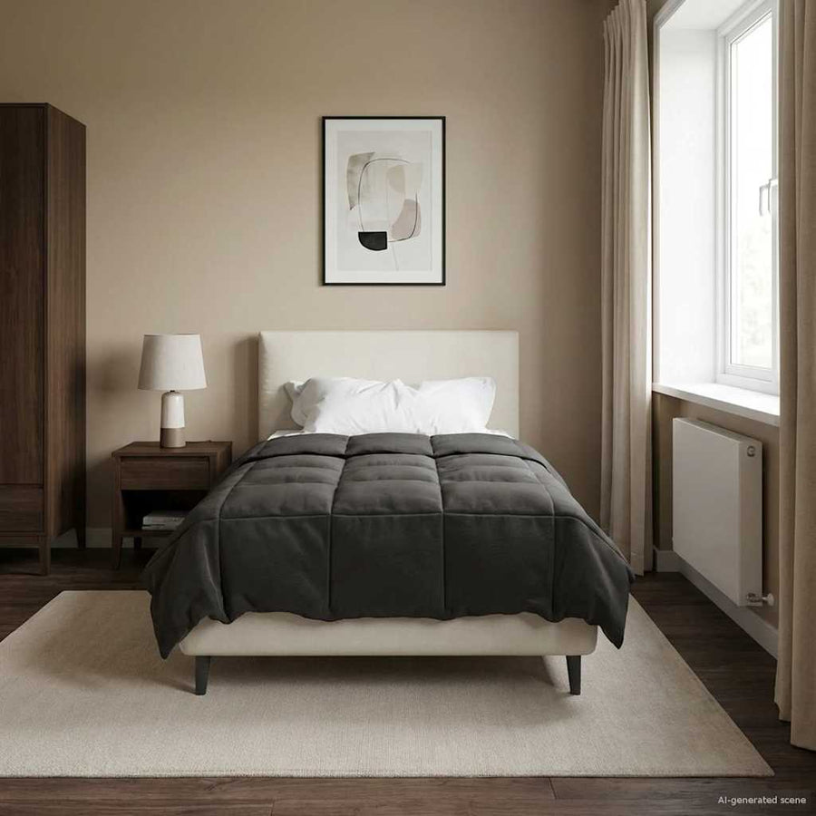 Vol jaar dekbed Gekwilt Antraciet 135 x 200 cm Microfiber