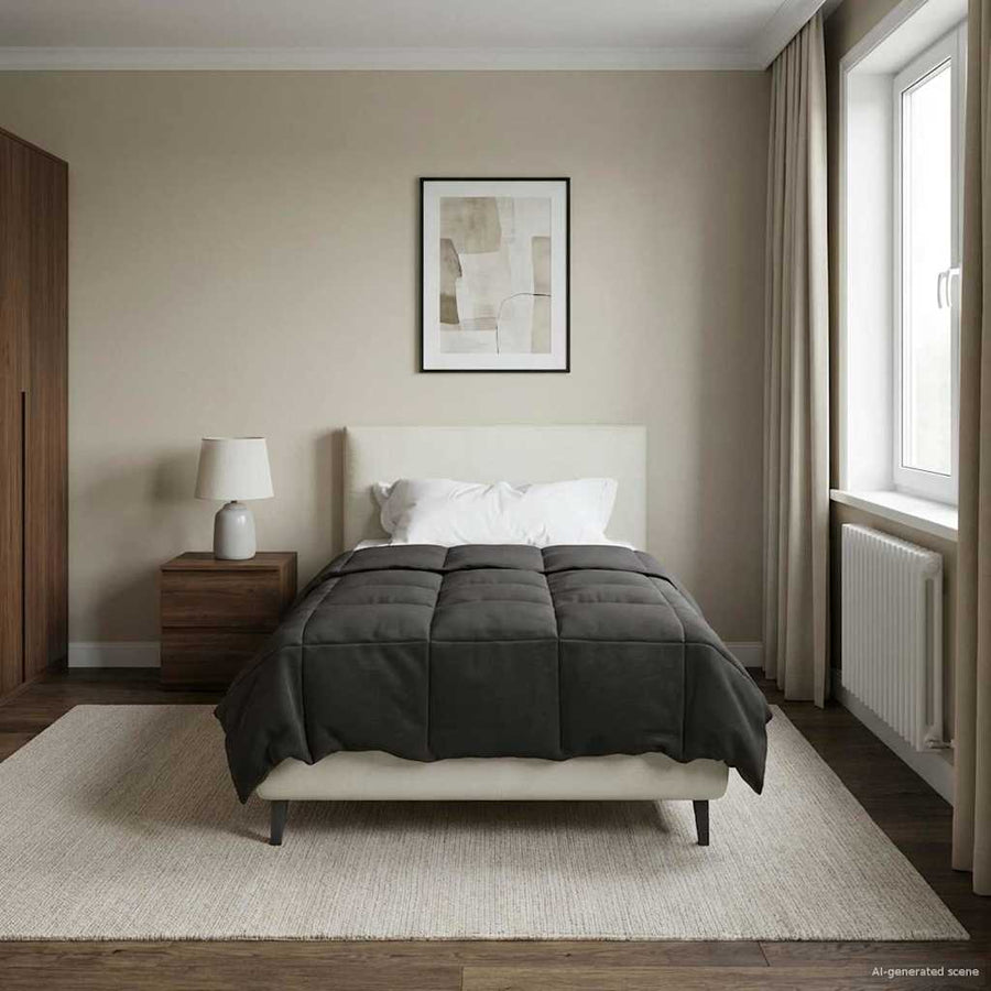 Vol jaar dekbed Gekwilt Antraciet 140 x 200 cm Microfiber