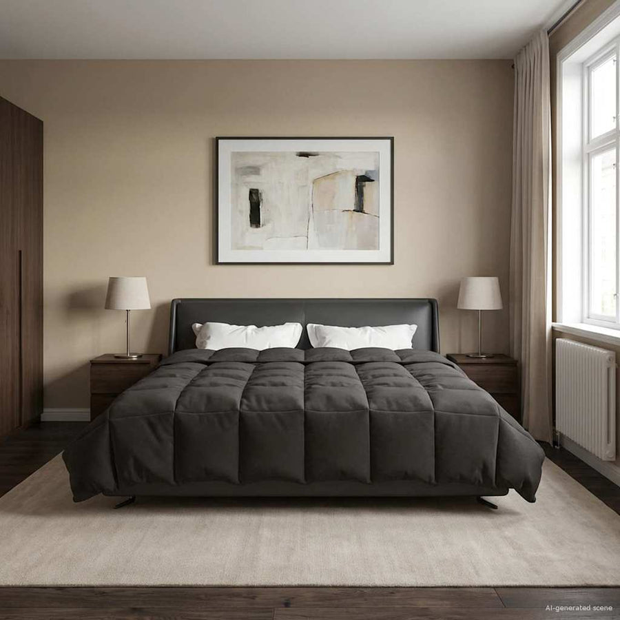 Vol jaar dekbed Gekwilt Antraciet 200 x 200 cm Microfiber