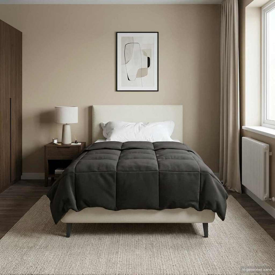 Vol jaar dekbed Gekwilt Antraciet 140 x 220 cm Microfiber