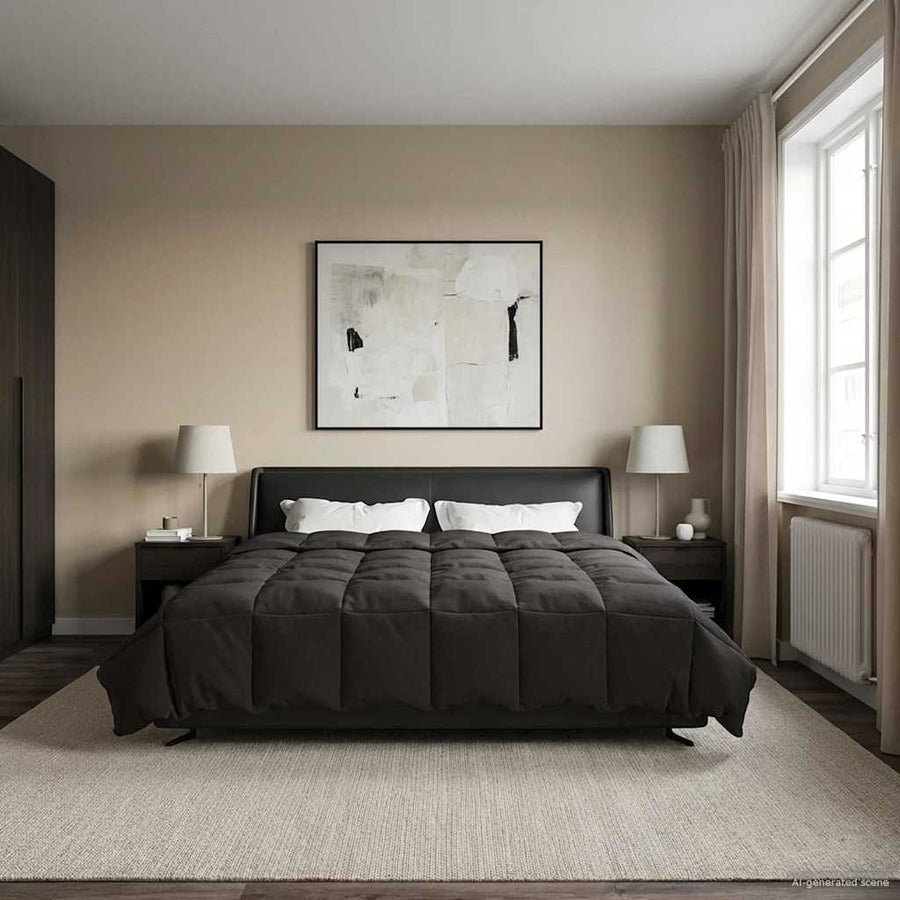 Vol jaar dekbed Gekwilt Antraciet 220 x 260 cm Microfiber