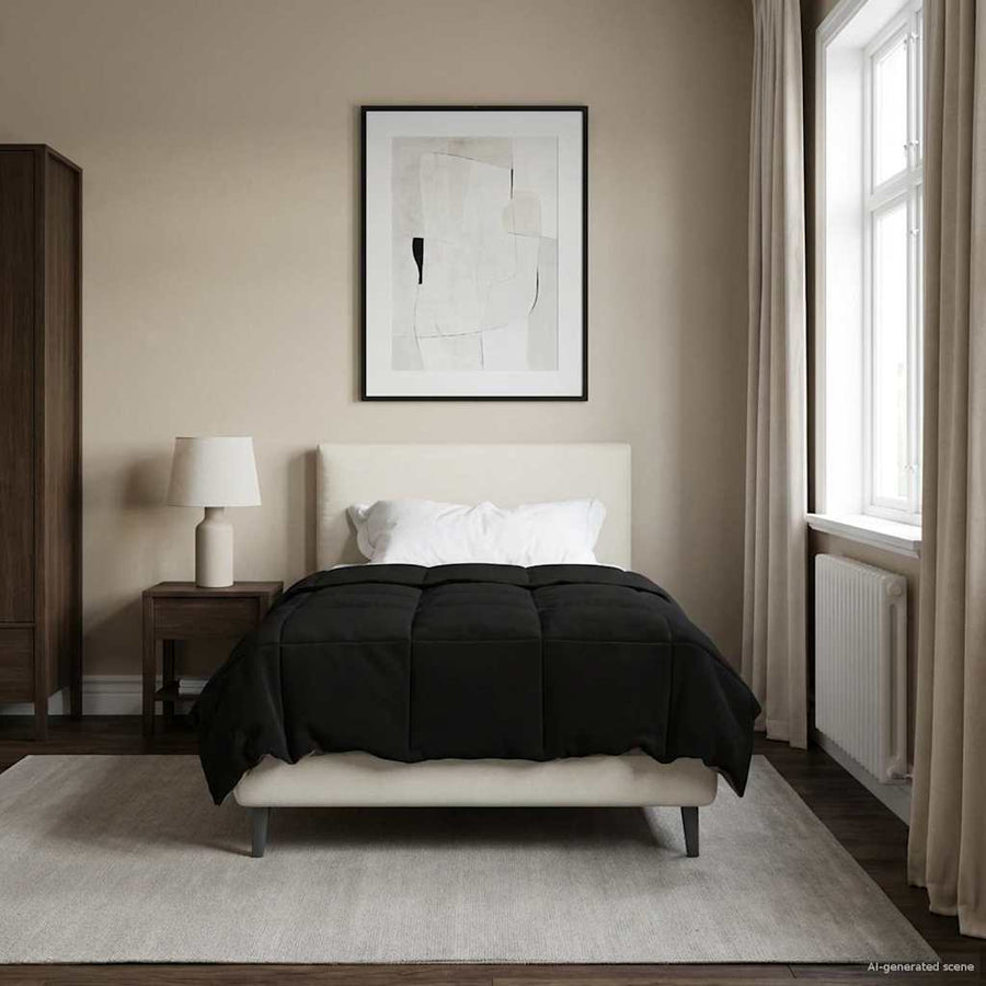 Vol jaar dekbed Gekwilt Zwart 135 x 200 cm Microfiber