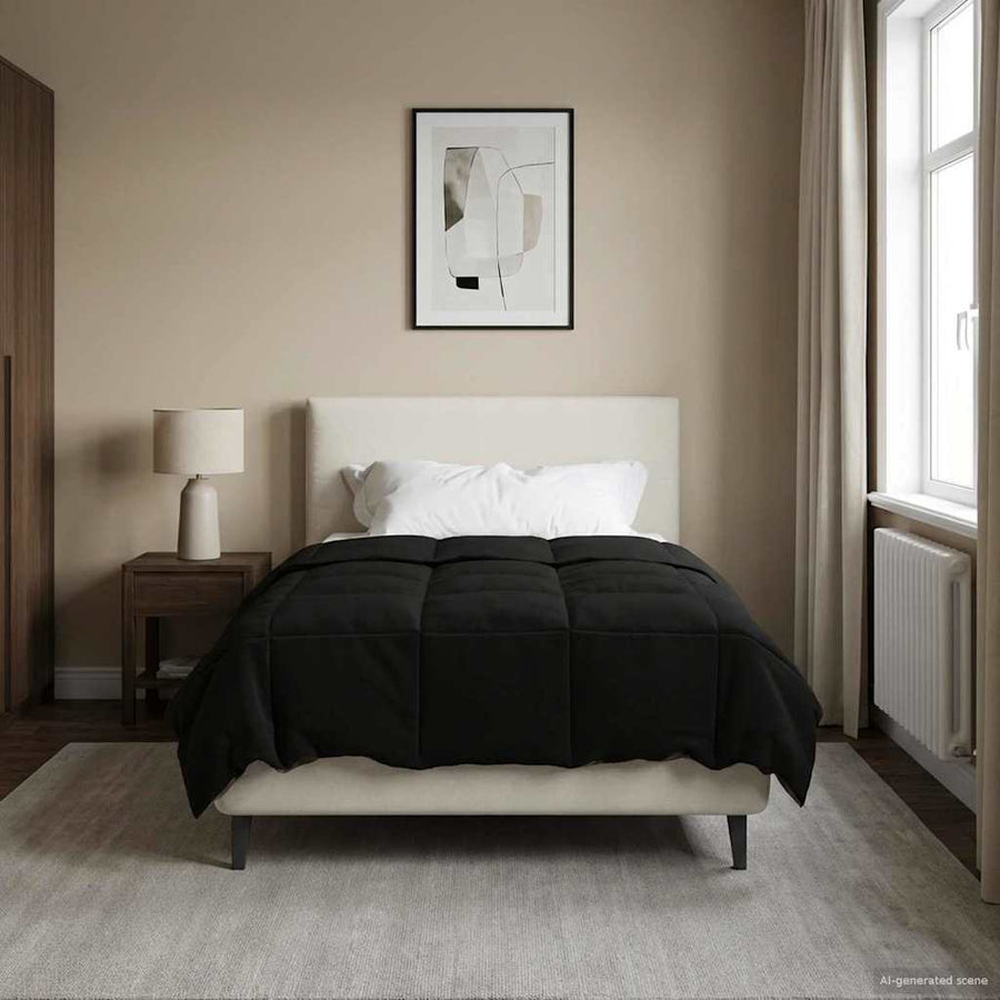 Vol jaar dekbed Gekwilt Zwart 140 x 200 cm Microfiber