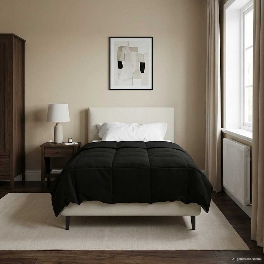 Vol jaar dekbed Gekwilt Zwart 155 x 200 cm Microfiber