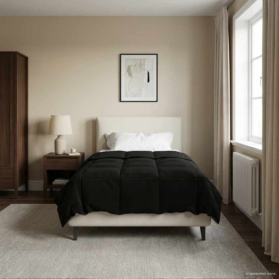 Vol jaar dekbed Gekwilt Zwart 135 x 220 cm Microfiber