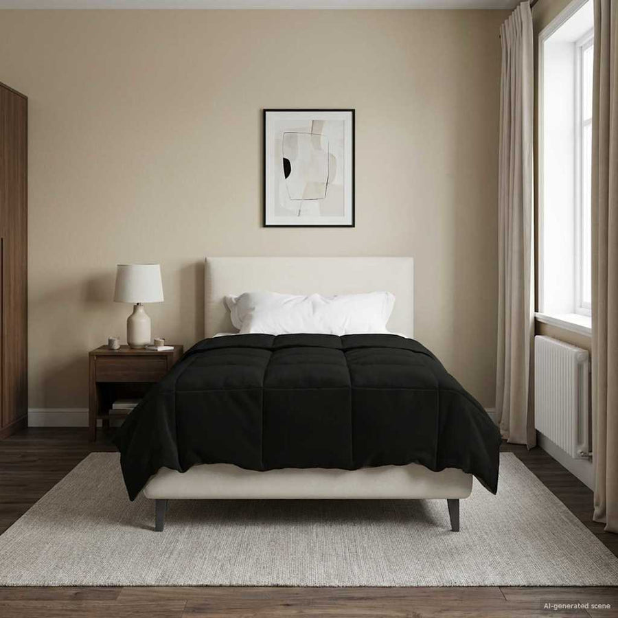 Vol jaar dekbed Gekwilt Zwart 140 x 220 cm Microfiber