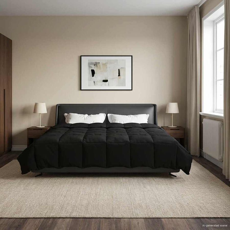 Vol jaar dekbed Gekwilt Zwart 220 x 240 cm Microfiber