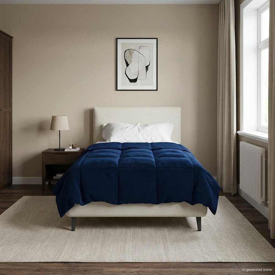 Vol jaar dekbed Gekwilt Donkerblauw 140 x 200 cm Microfiber