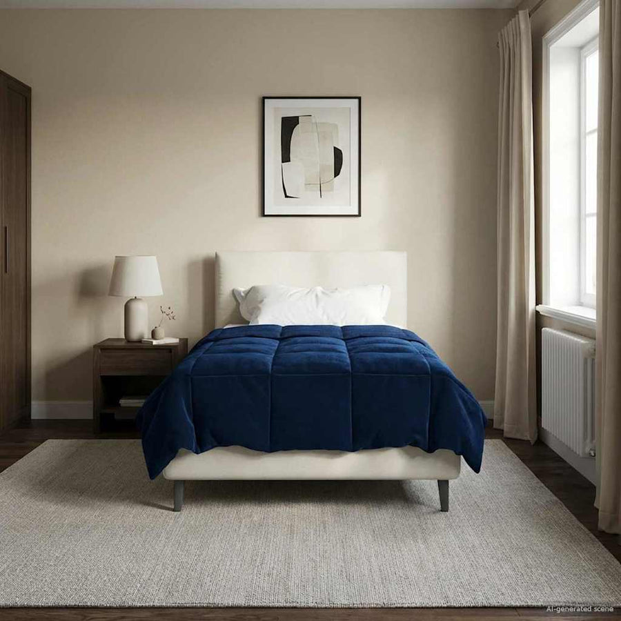 Vol jaar dekbed Gekwilt Donkerblauw 155 x 200 cm Microfiber