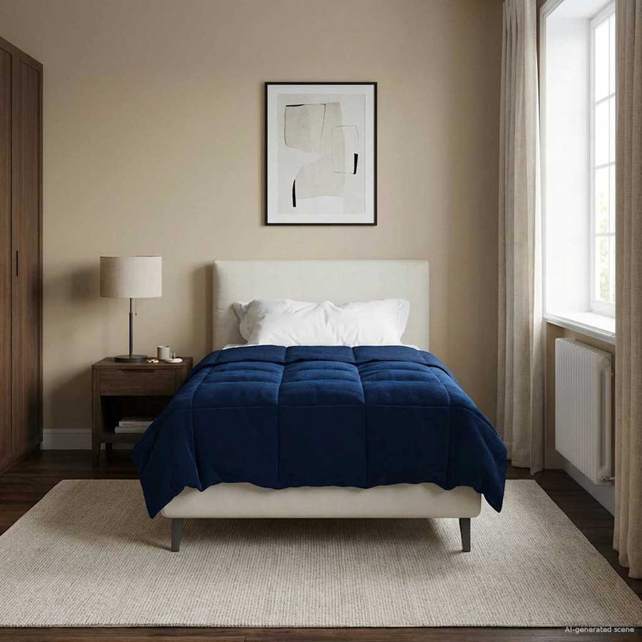 Vol jaar dekbed Gekwilt Donkerblauw 140 x 220 cm Microfiber