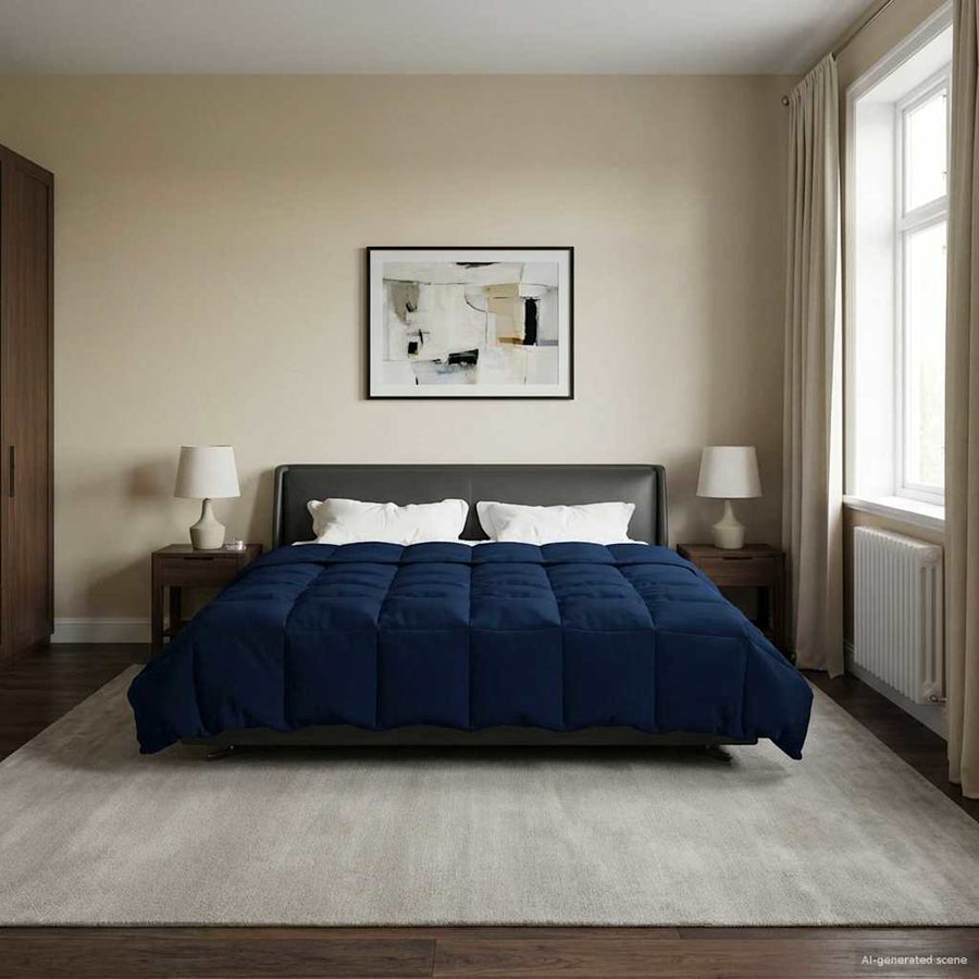 Vol jaar dekbed Gekwilt Donkerblauw 200 x 220 cm Microfiber