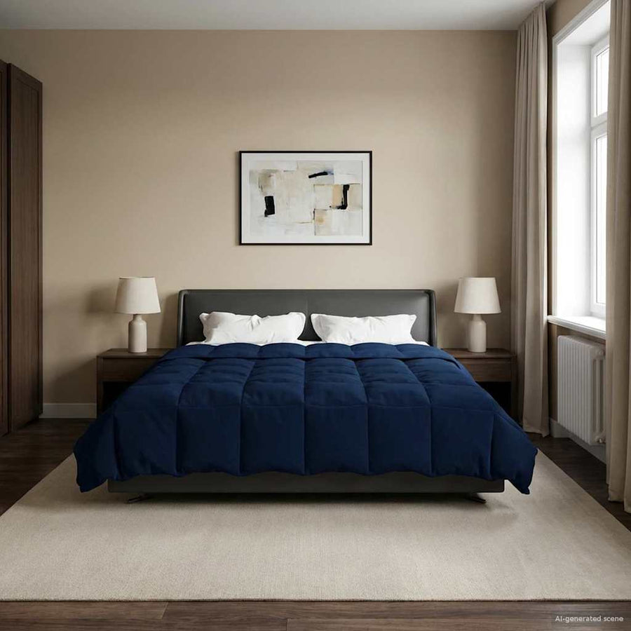 Vol jaar dekbed Gekwilt Donkerblauw 220 x 240 cm Microfiber